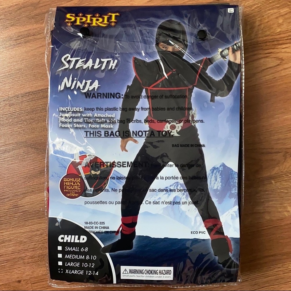 NEW never used Spirit - Stealth Ninja kids costume, child size x-large 12-14.